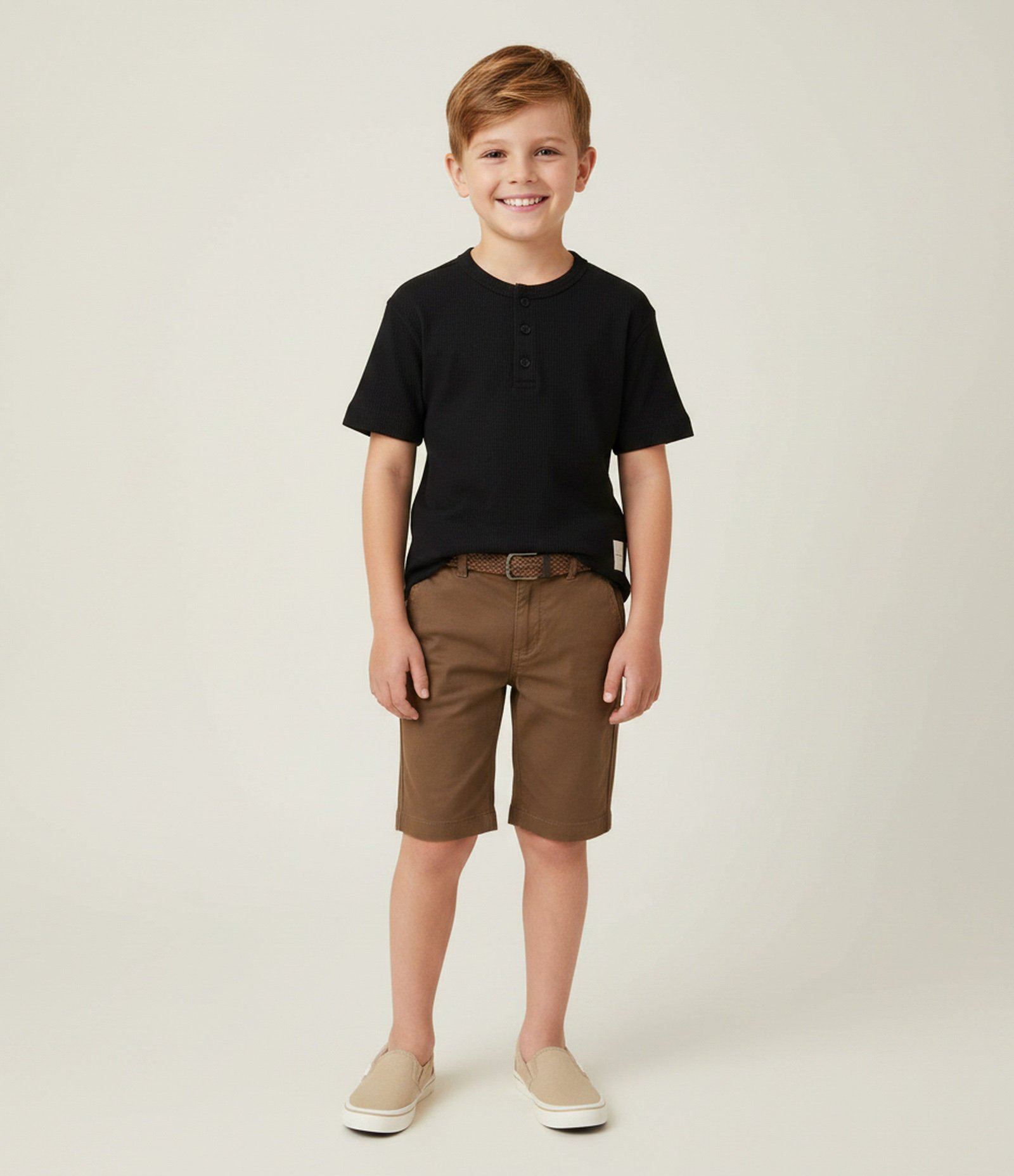 Camiseta Regular Infantil em Algodão com Gola Henley – Tam 5 a 14 Anos Preto 1