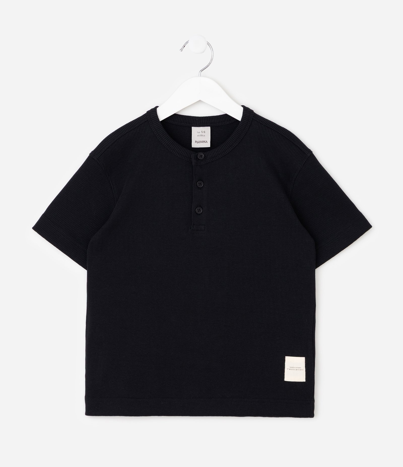 Camiseta Regular Infantil em Algodão com Gola Henley – Tam 5 a 14 Anos Preto 2