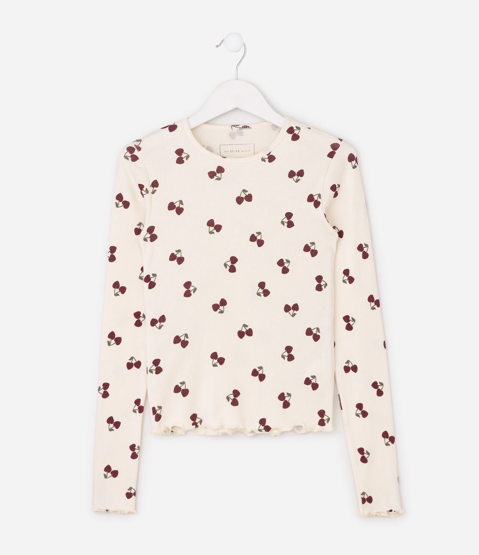 Blusa Manga Longa em Ribana com Estampa de Cerejas - Tam 5 a 14 Anos Bege 2