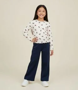 Blusa Manga Longa em Ribana com Estampa de Cerejas - Tam 5 a 14 Anos