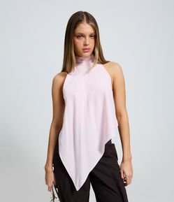 Blusa Halter em Crepe com Barra Assimétrica