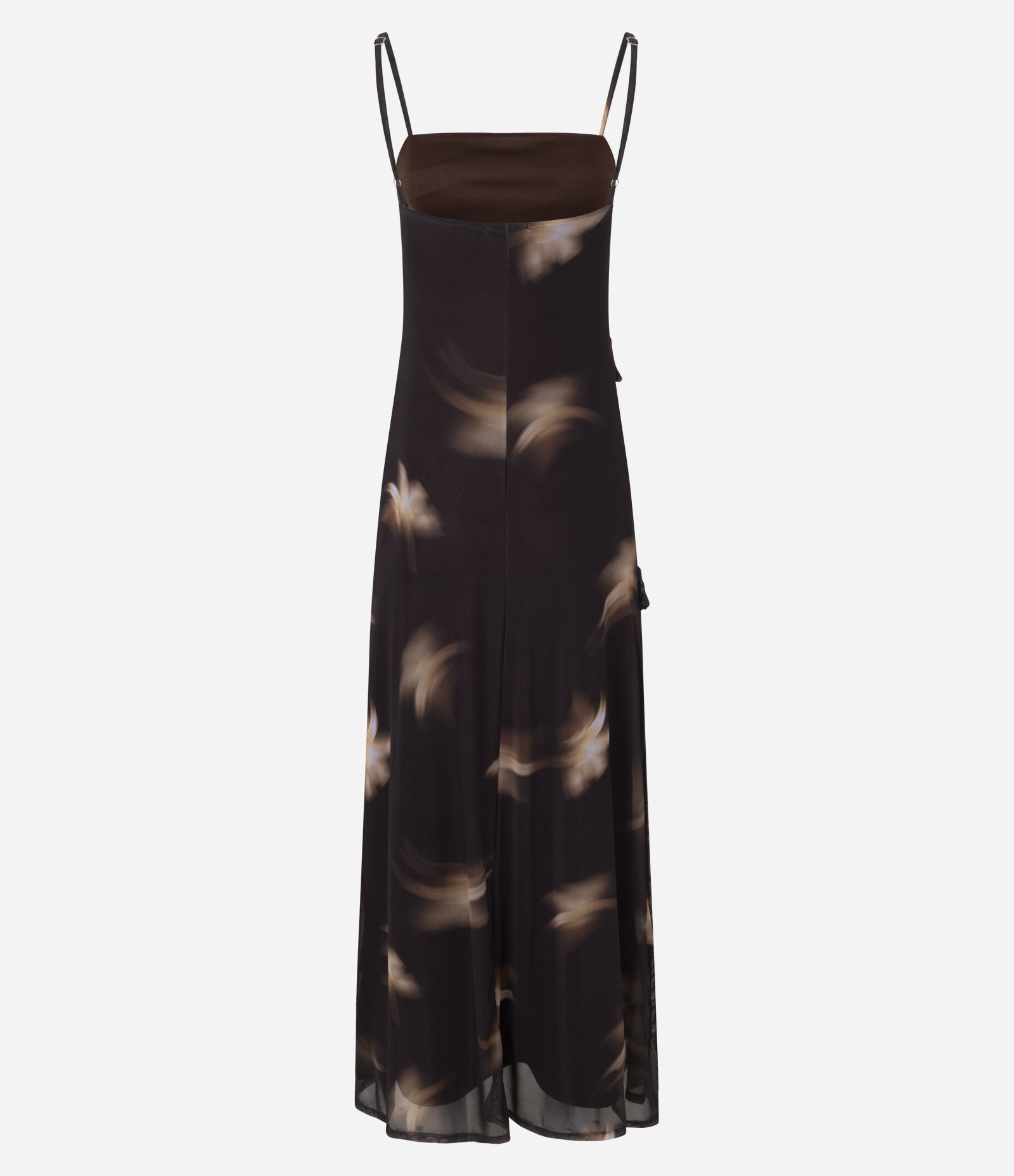 Vestido Longo em Tule com Renda Assimétrica em Camadas Marrom 3