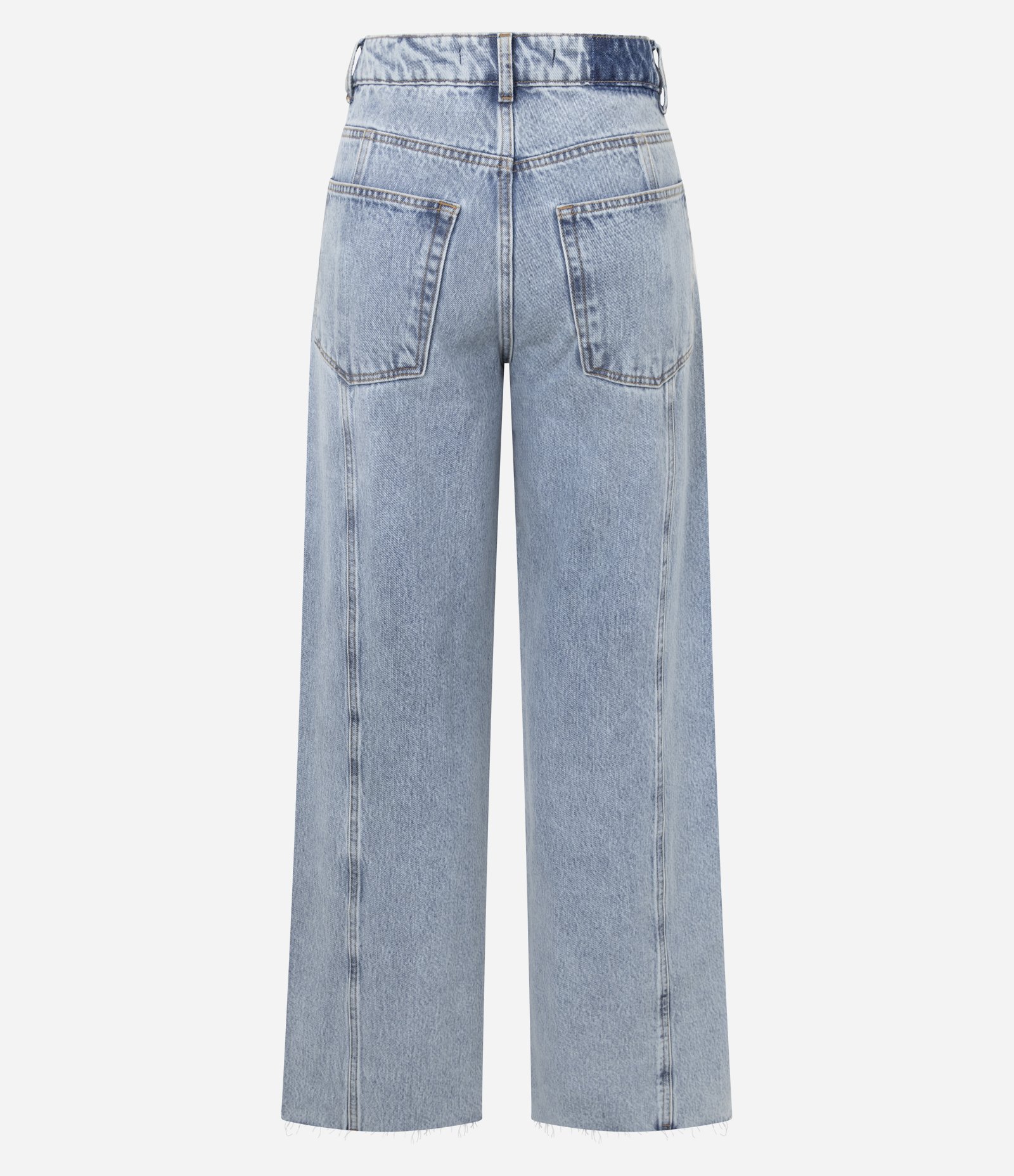Calça Wide em Jeans com Cintura Média e Recortes Azul Claro 6