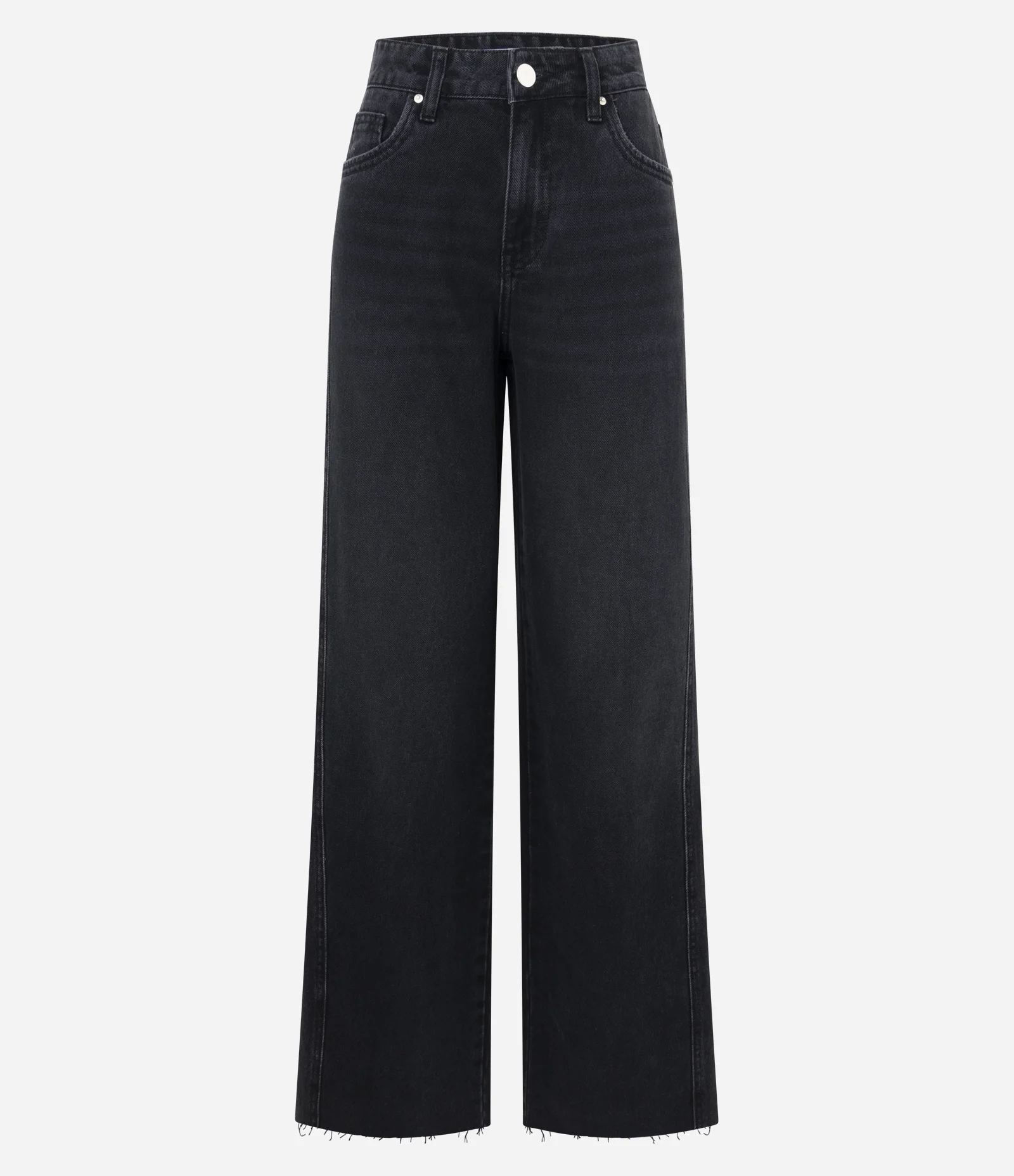 Calça Wide em Jeans com Cintura Média e Recortes Preto 1
