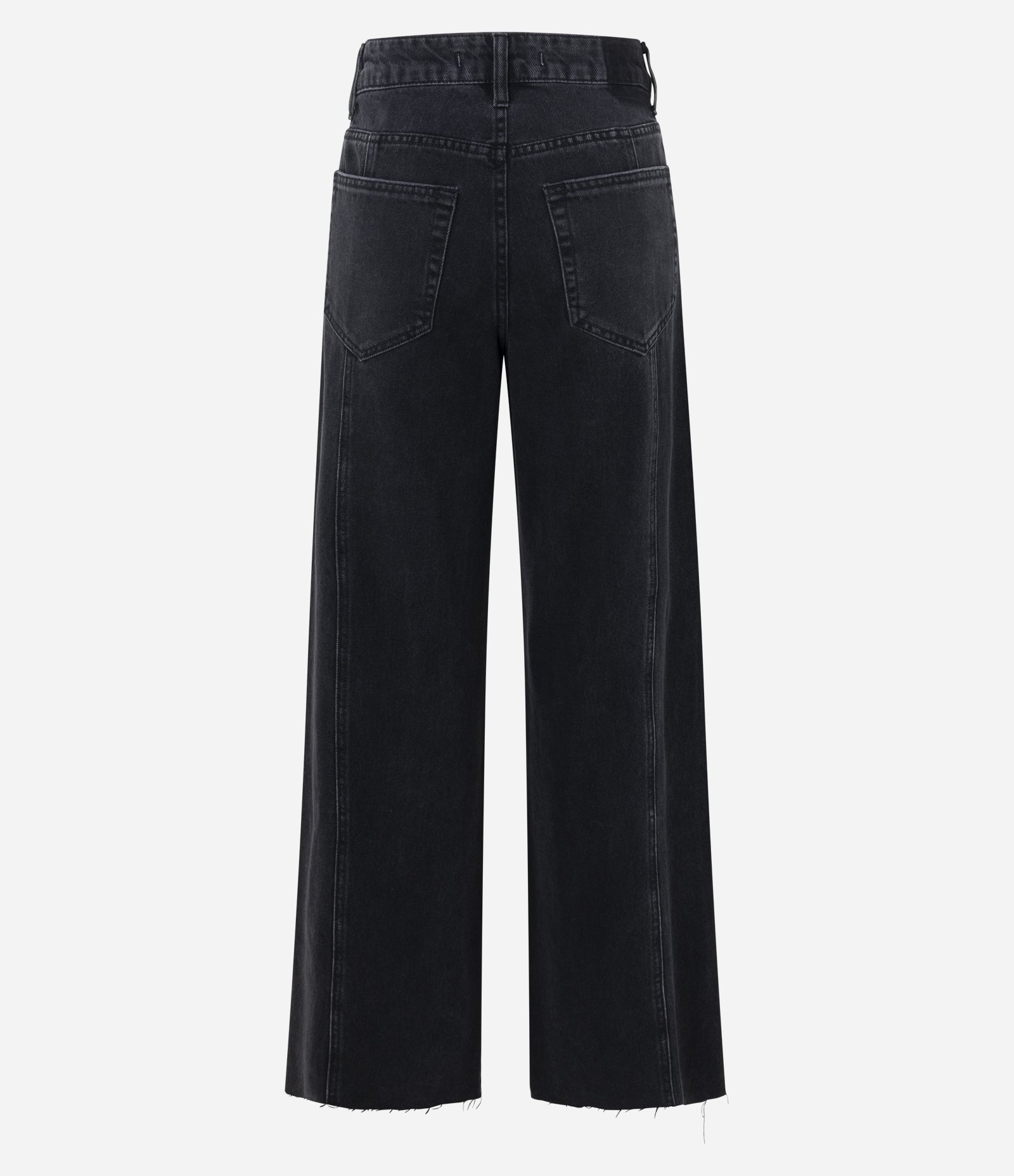 Calça Wide em Jeans com Cintura Média e Recortes Preto 2