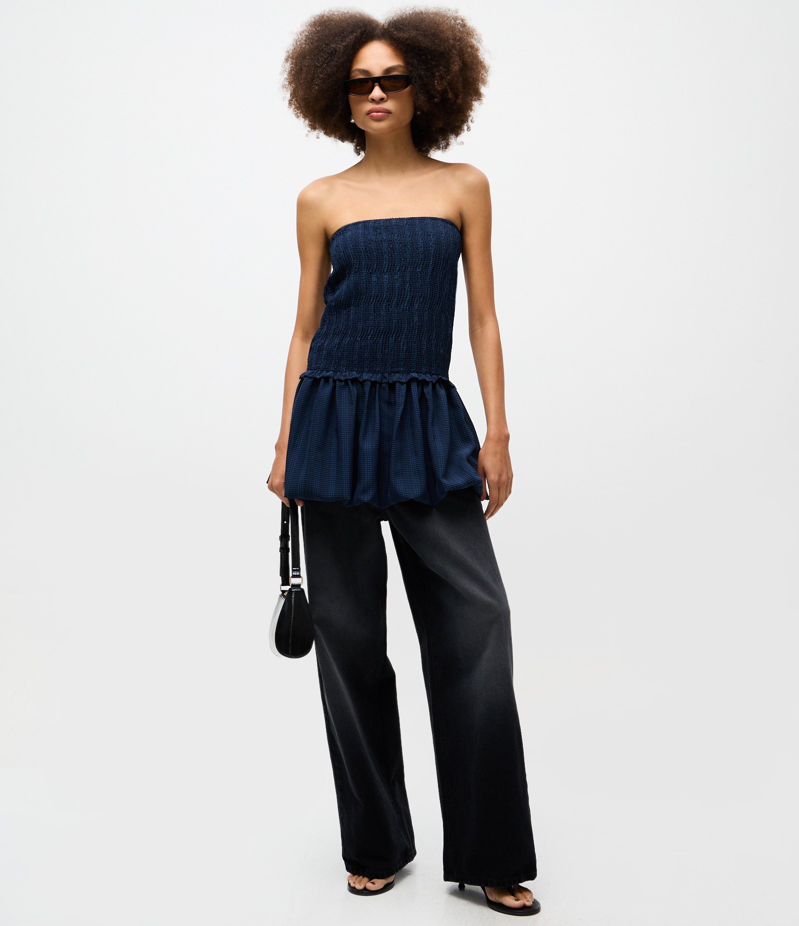 Vestido Tomara que Caia Balonê com Franzido no Busto Azul 2