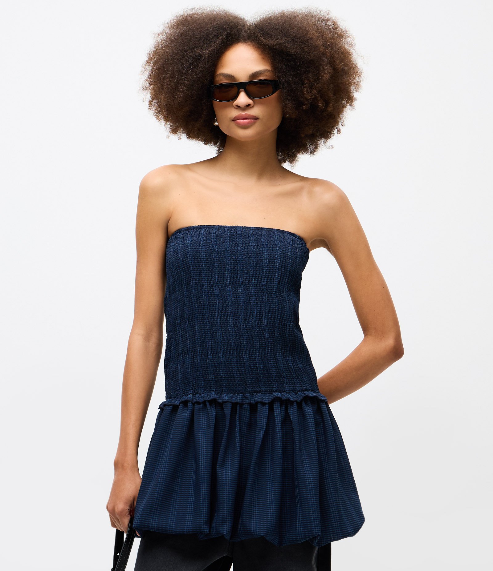 Vestido Tomara que Caia Balonê com Franzido no Busto Azul 3