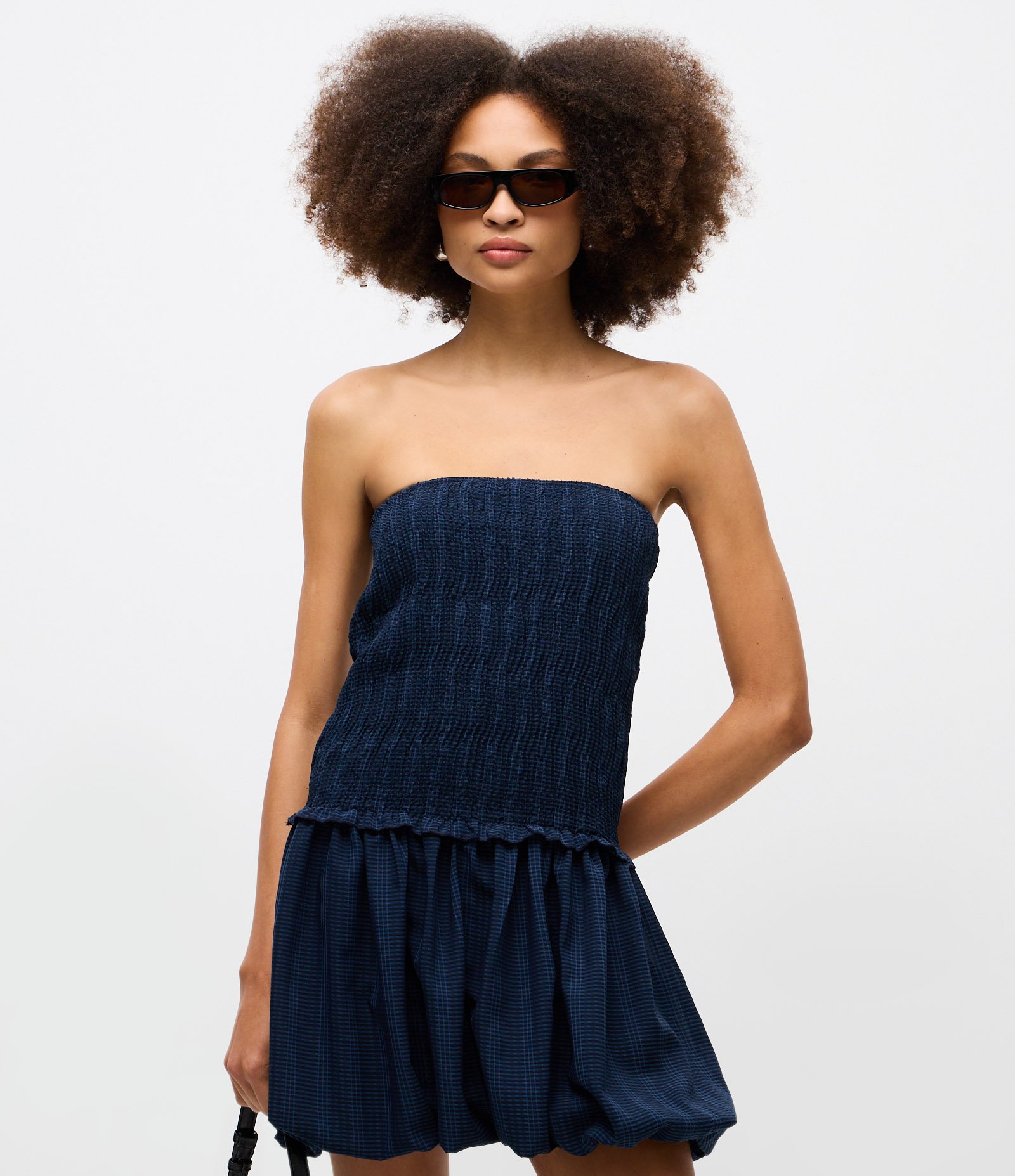 Vestido Tomara que Caia Balonê com Franzido no Busto Azul 4
