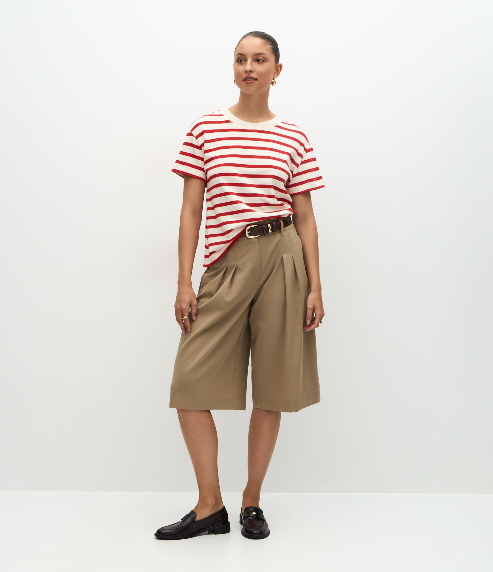 Camiseta Slim em Algodão com Listras Vermelho/Branco 2