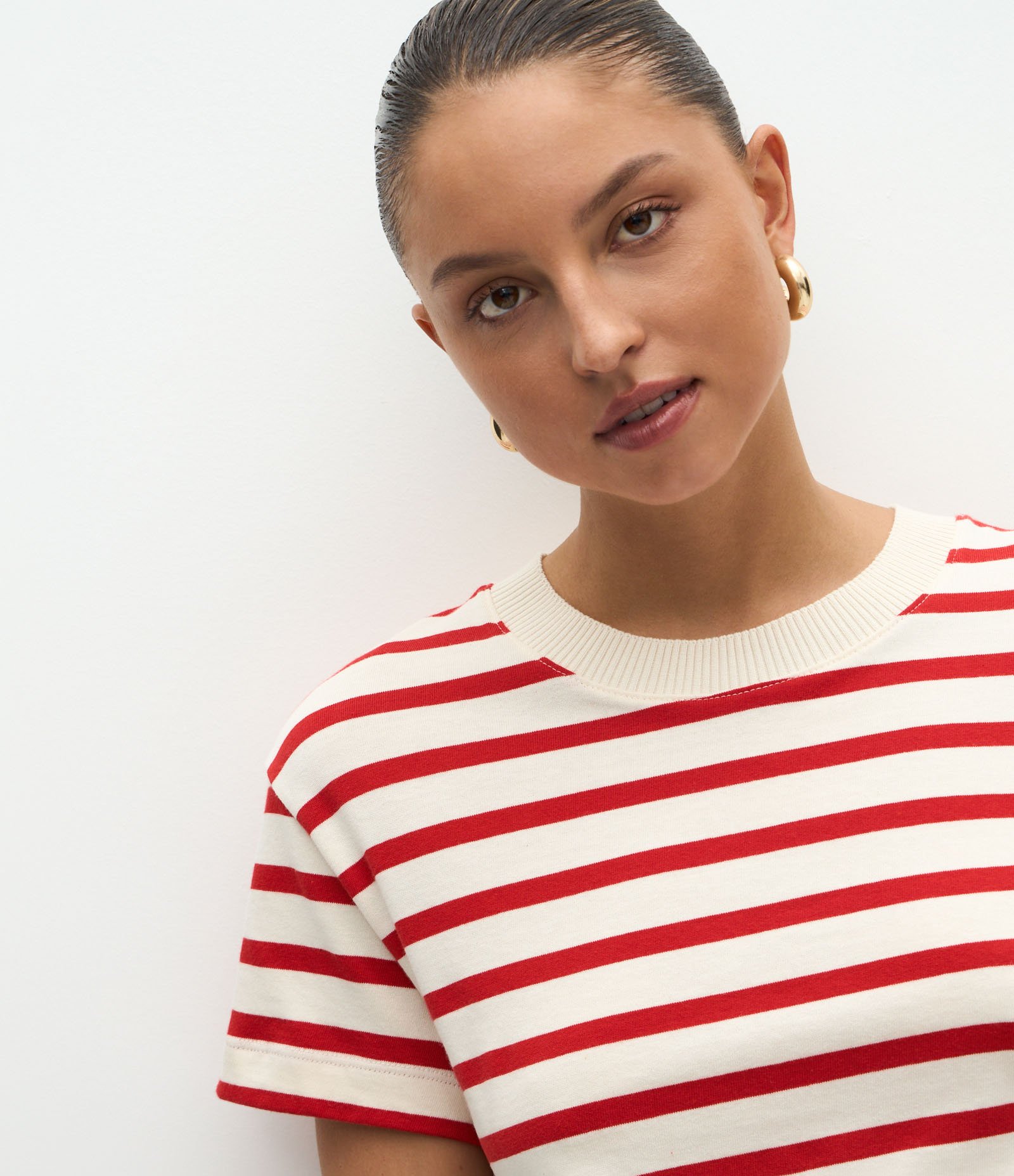 Camiseta Slim em Algodão com Listras Vermelho/Branco 3