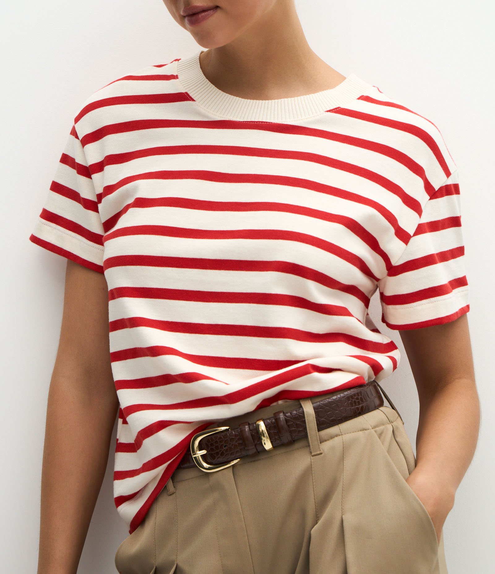 Camiseta Slim em Algodão com Listras Vermelho/Branco 4