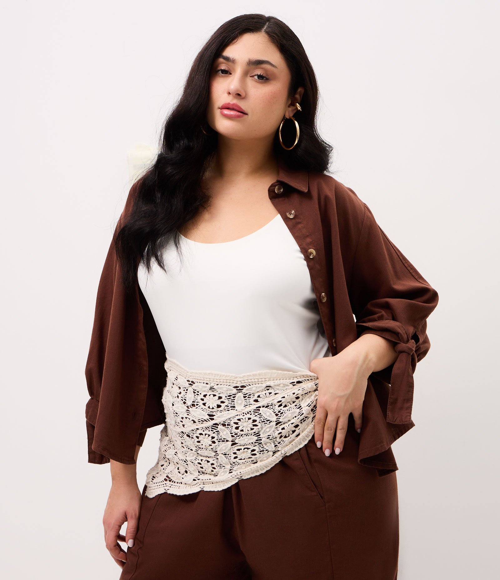 Lenço Estilo Crochê Floral Triangular Curve & Plus Size Bege 1