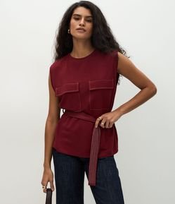 Blusa em Piquet com Bolsos e Amarração na Cintura