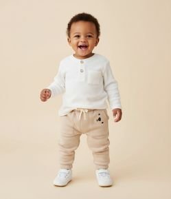 Camiseta Infantil Texturizada com Botões e Bolsinho - Tam 0 a 18 Meses