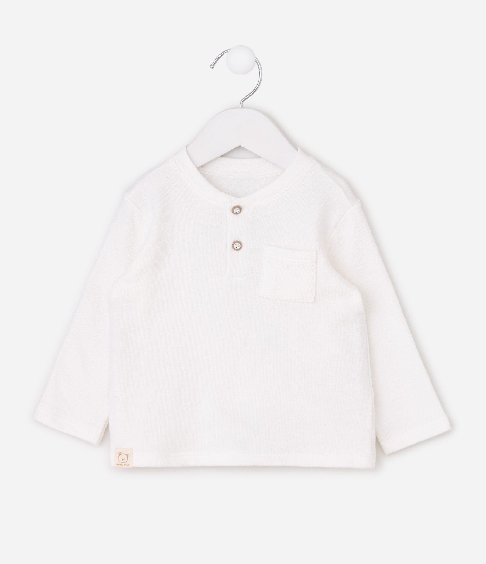 Camiseta Infantil Texturizada com Botões e Bolsinho - Tam 0 a 18 Meses Branco 2