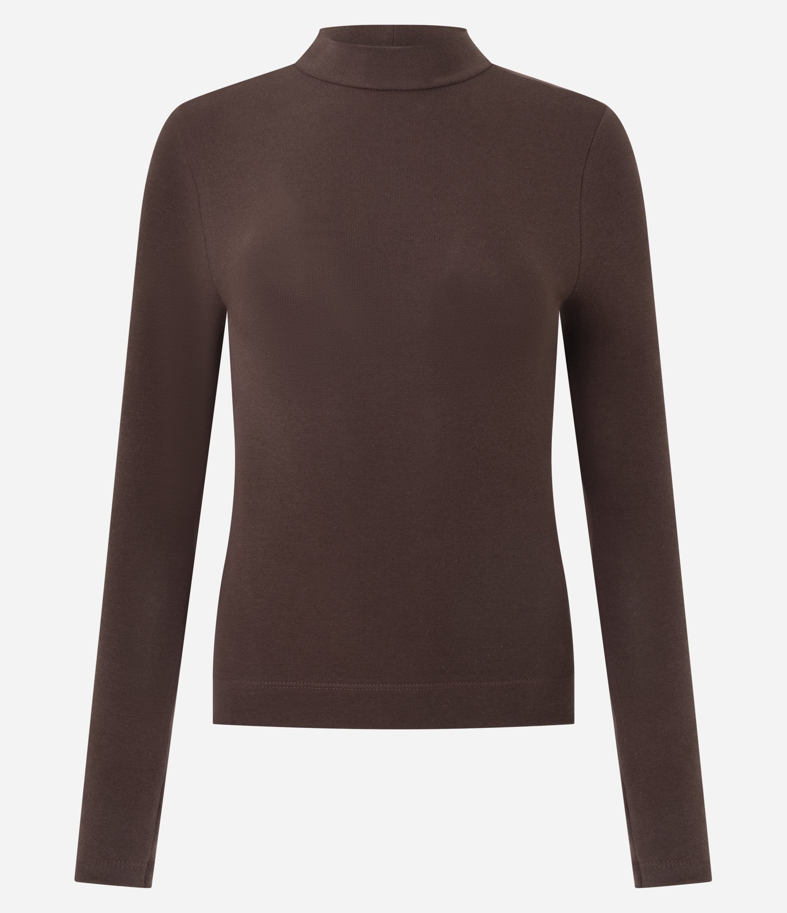 Blusa Básica em Ribana com Gola Alta Marrom 1