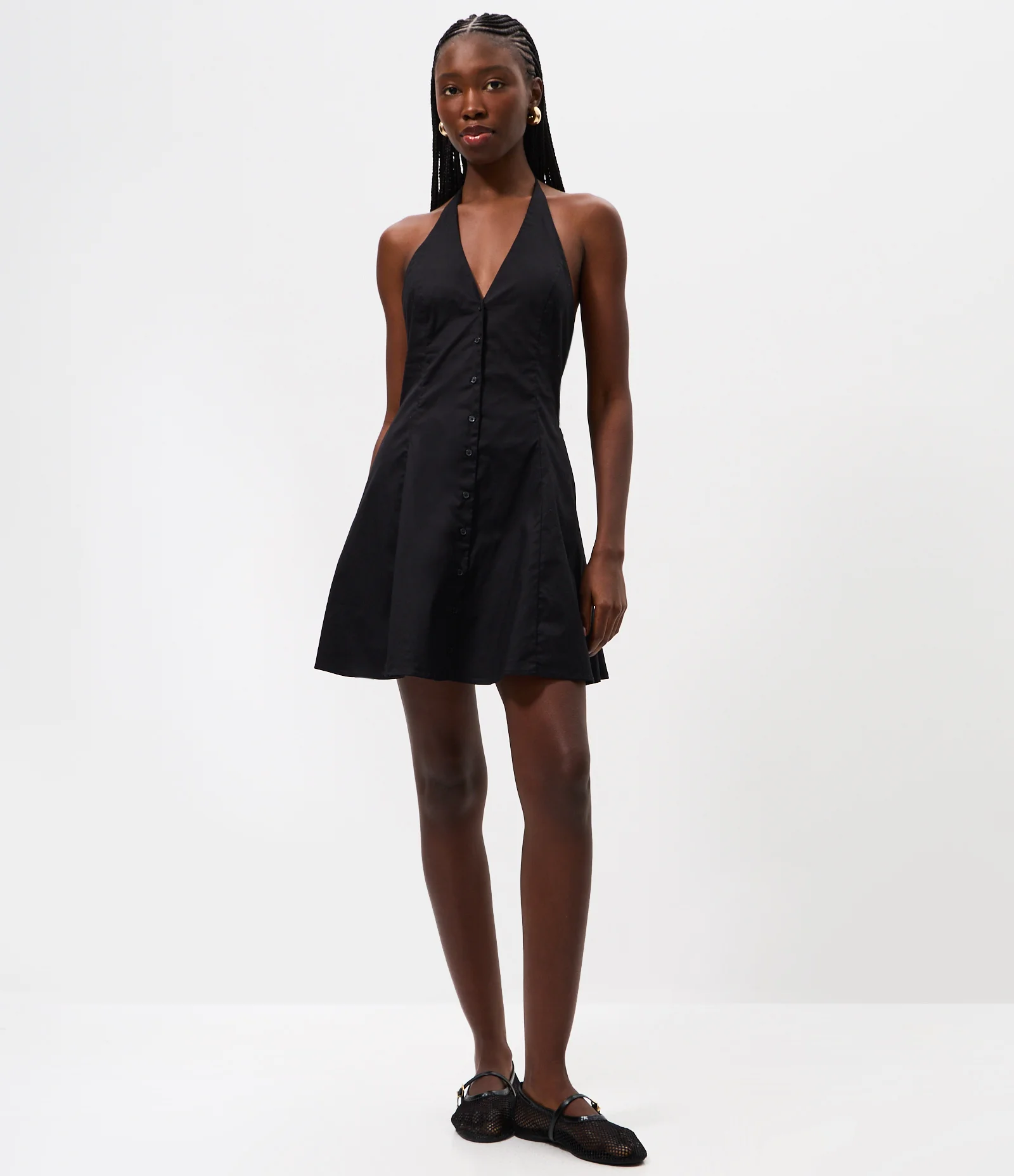 Vestido Frente Única Curto em Tricoline com Botões Preto 2