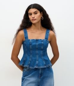 Blusa Peplum em Jeans com Zíper