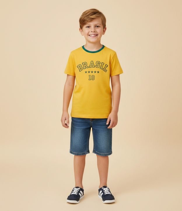 Camiseta Infantil em Algodão com Estampa Brasil - Tam 5 a 14 Anos