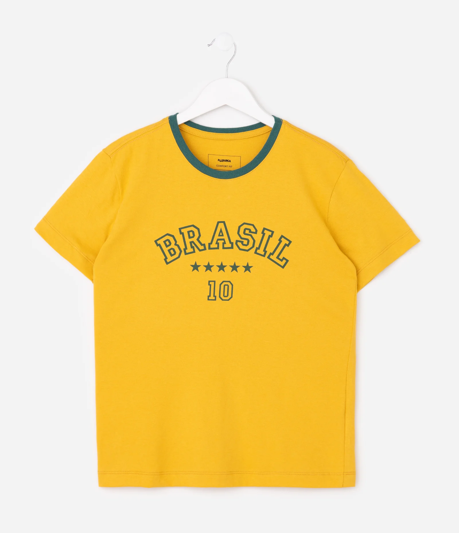 Camiseta Infantil em Algodão com Estampa Brasil - Tam 5 a 14 Anos Amarelo 1