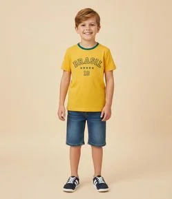Camiseta Infantil em Algodão com Estampa Brasil 10 - Tam 5 a 14 Anos