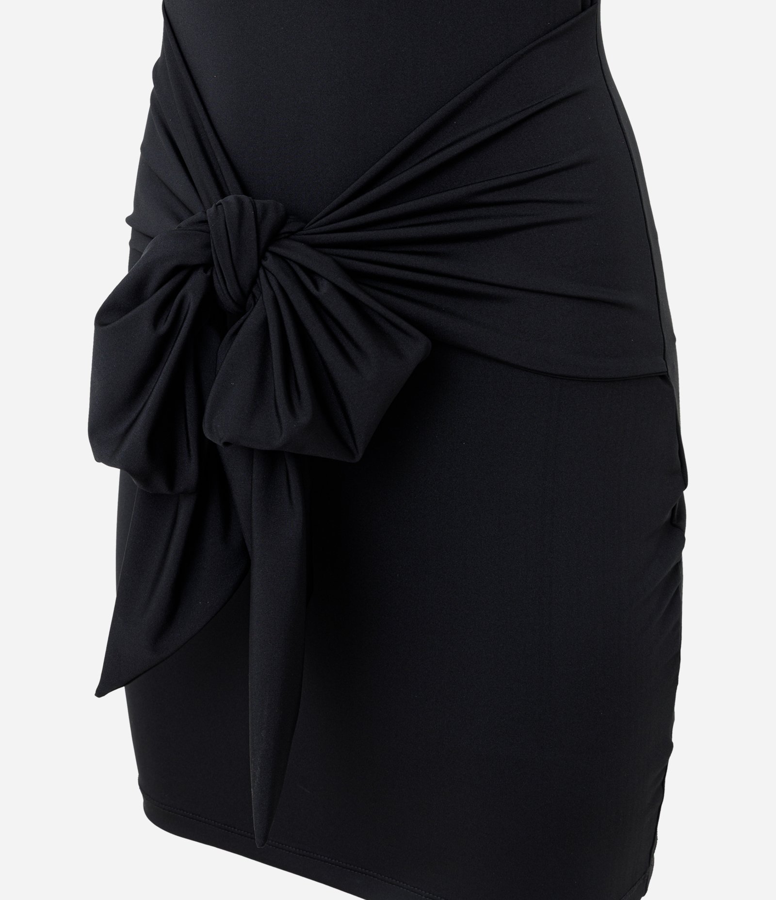 Vestido Curto em Jersey com Decote Degagê e Amarração na Cintura Preto 2