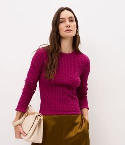 Suéter com Textura Jacquard e Mangas Longas