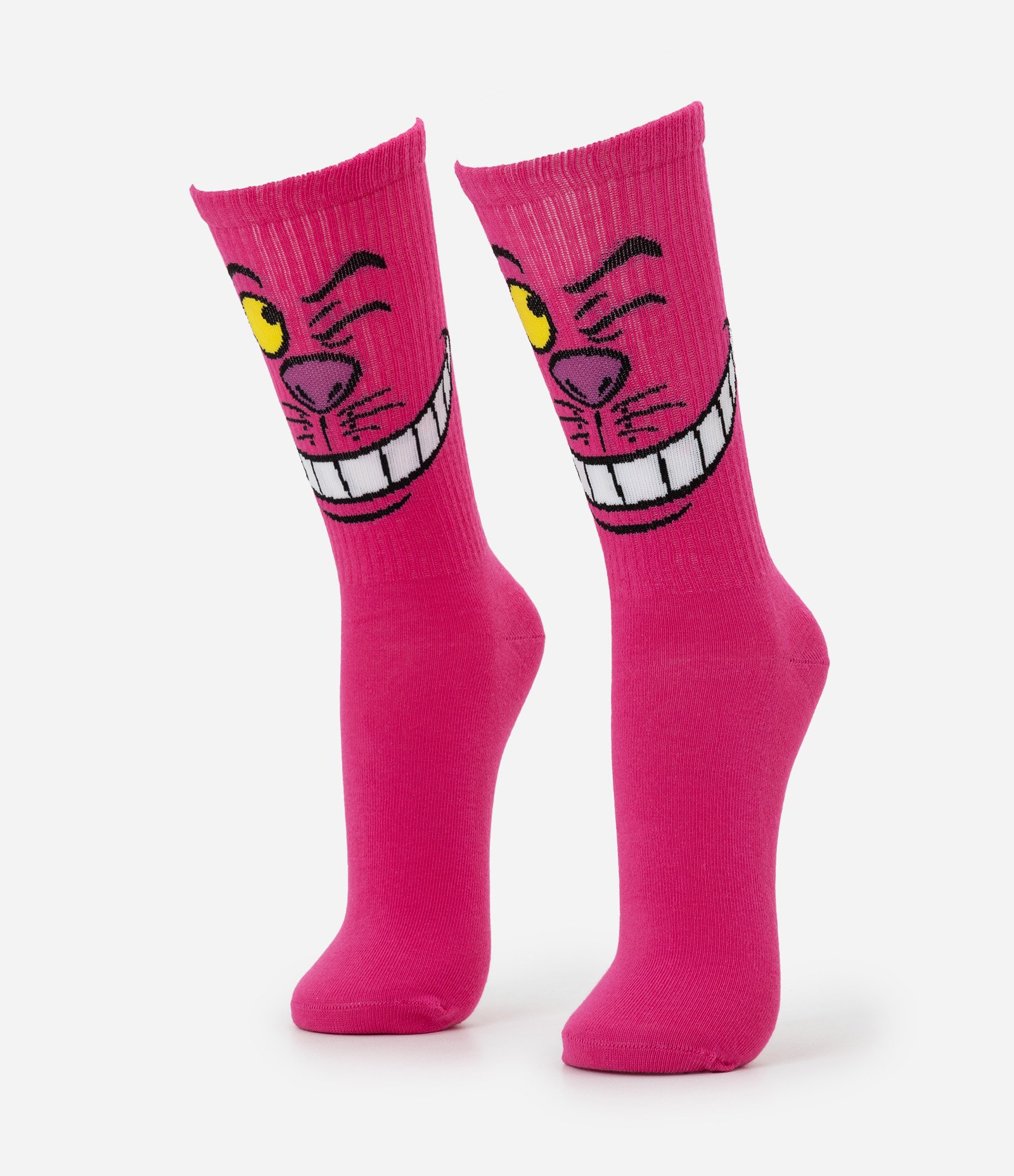 Meia Cano Longo com Personagem Gato de Cheshire Rosa 1