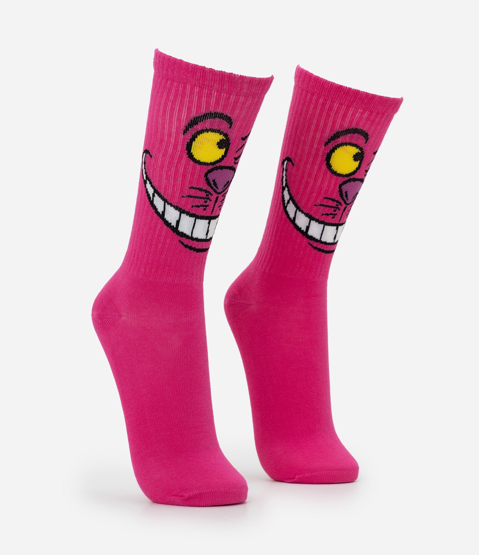 Meia Cano Longo com Personagem Gato de Cheshire Rosa 2
