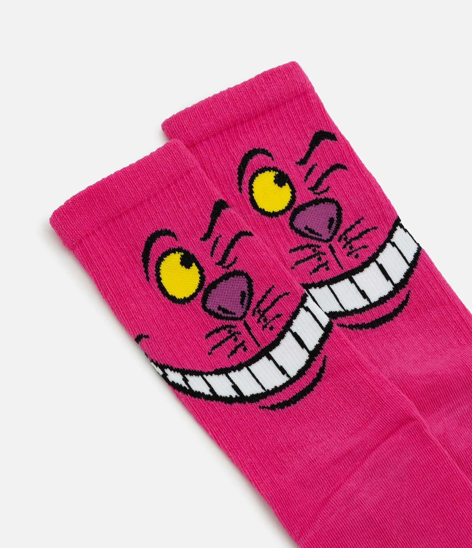 Meia Cano Longo com Personagem Gato de Cheshire Rosa 4