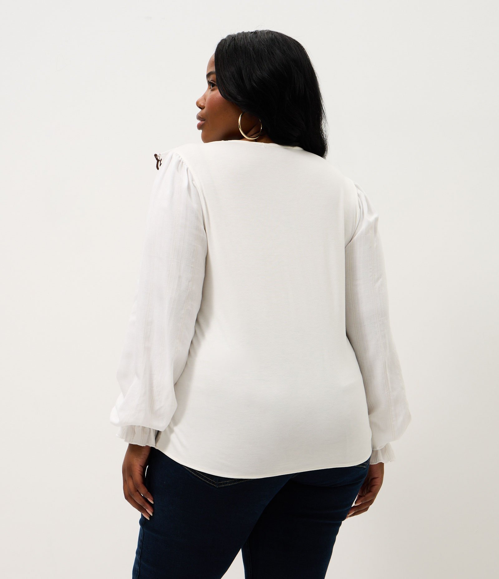 Blusa Bata Listrada com Brilho Curve & Plus Size Branco 4