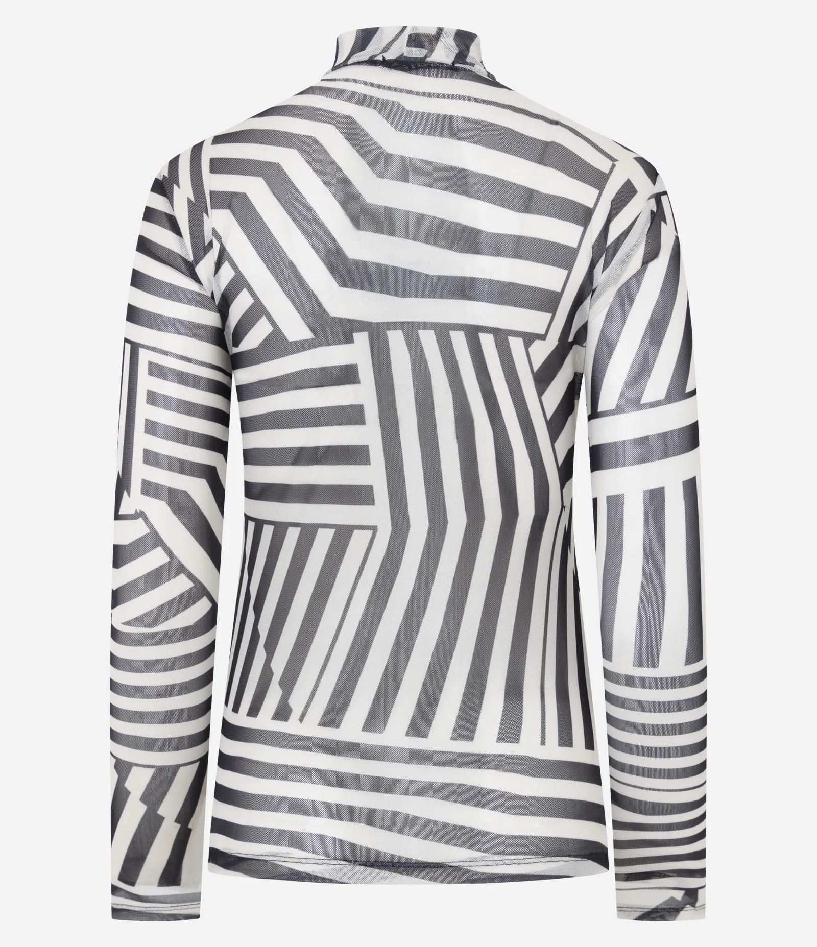 Blusa em Tule com Estampa Abstrata e Gola Alta Preto 2