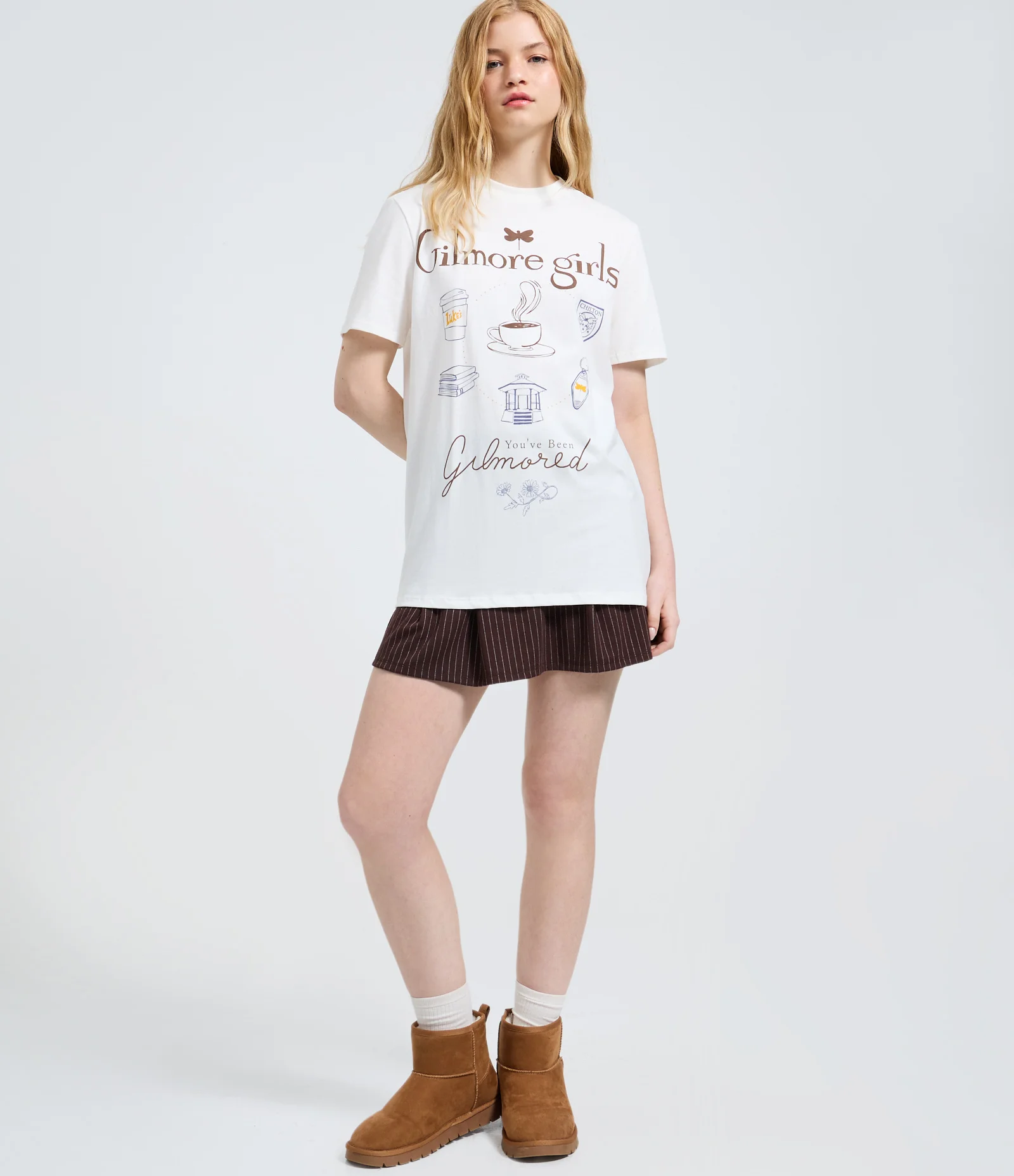 Camiseta com Estampa de Ícones Gilmore Girls Branco 2