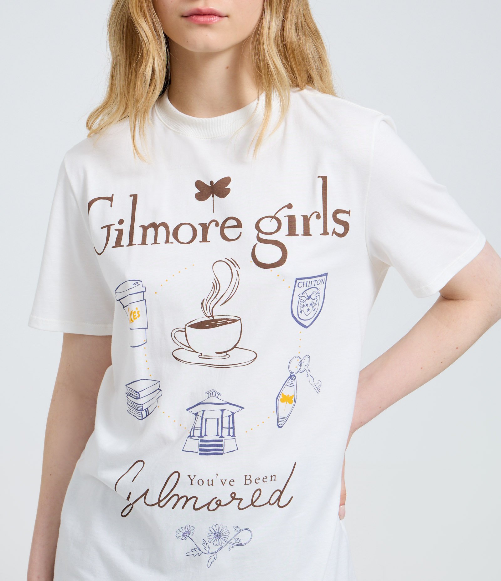 Camiseta com Estampa de Ícones Gilmore Girls Branco 4
