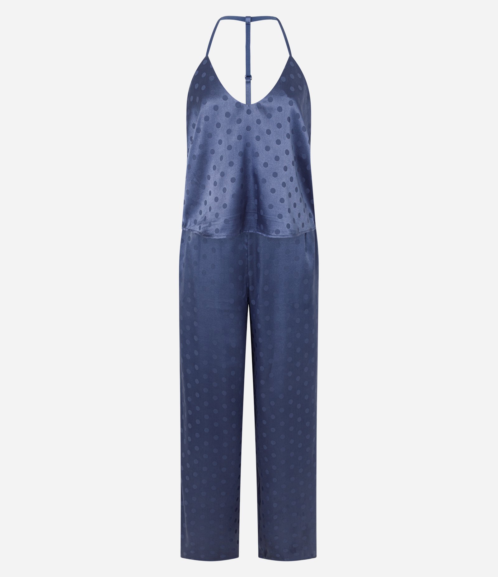 Pijama Longo em Cetim com Estampa Poá Azul 5