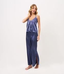 Pijama Longo em Cetim com Estampa Poá