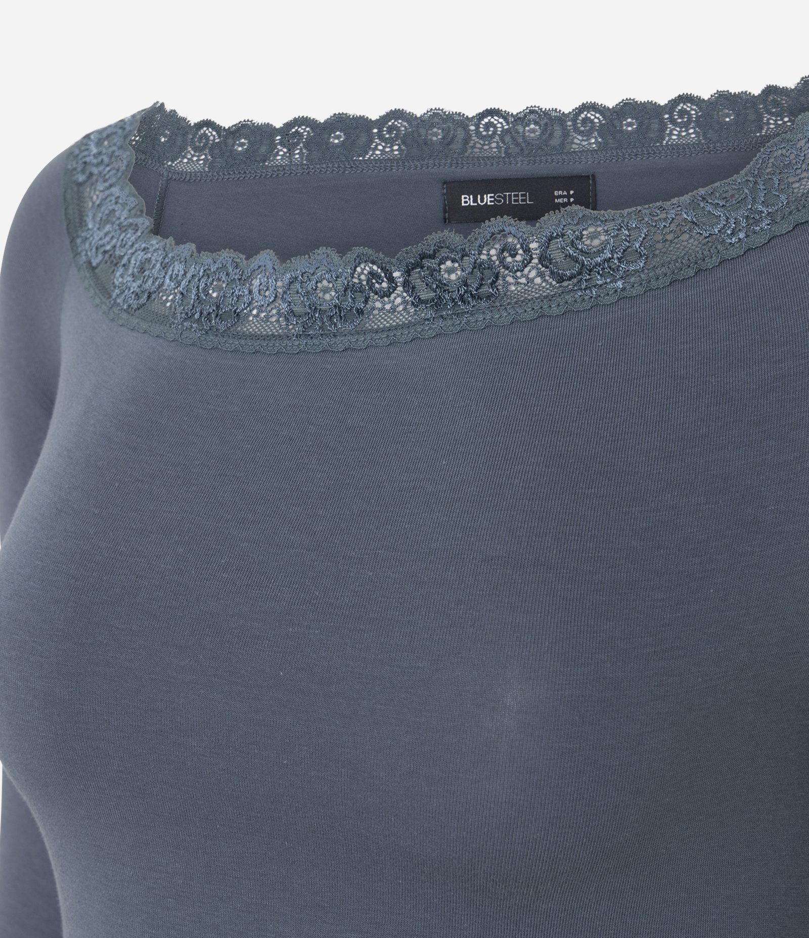 Blusa em Algodão com Decote e Barra Rendados Azul 6