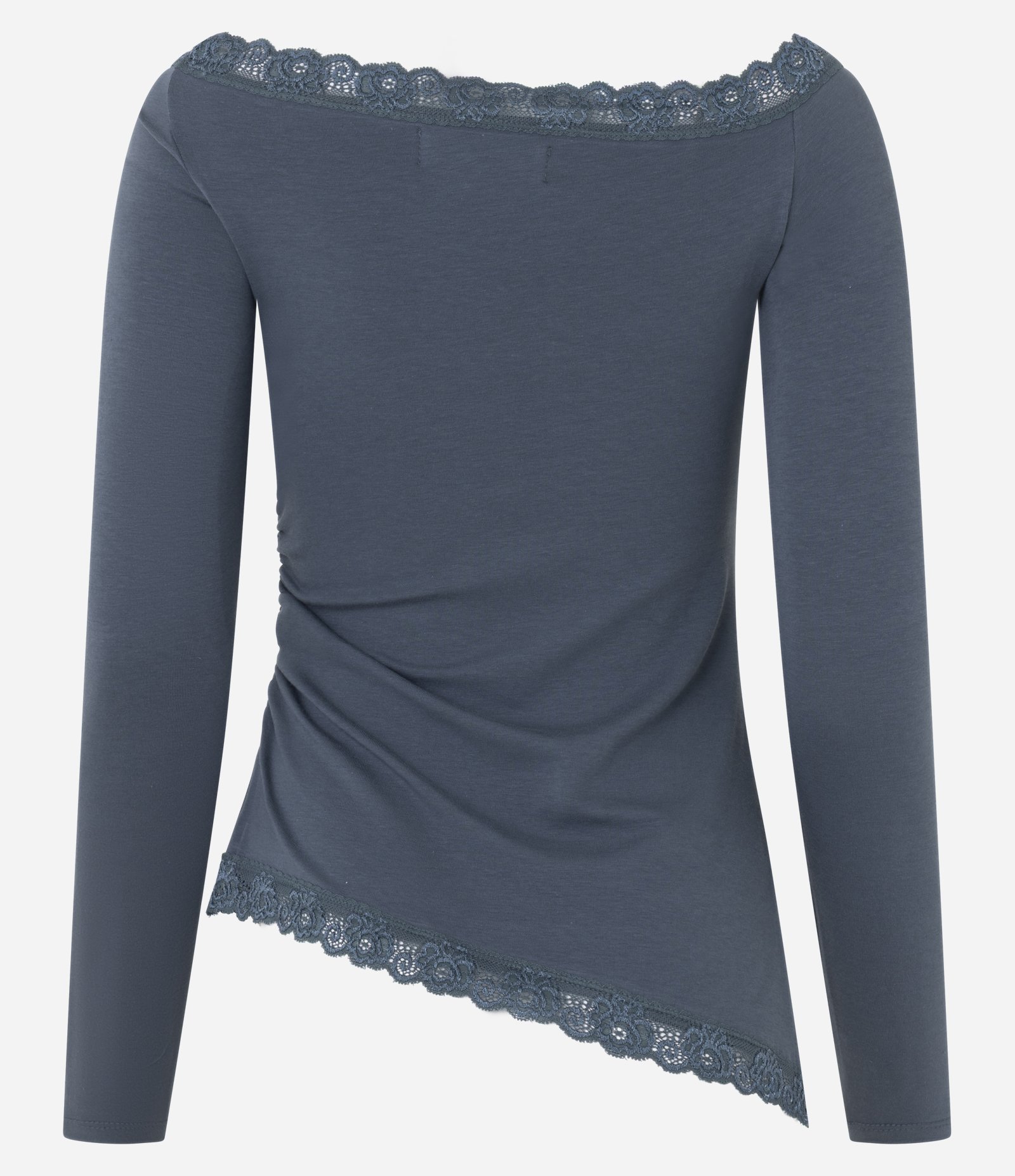 Blusa em Algodão com Decote e Barra Rendados Azul 7