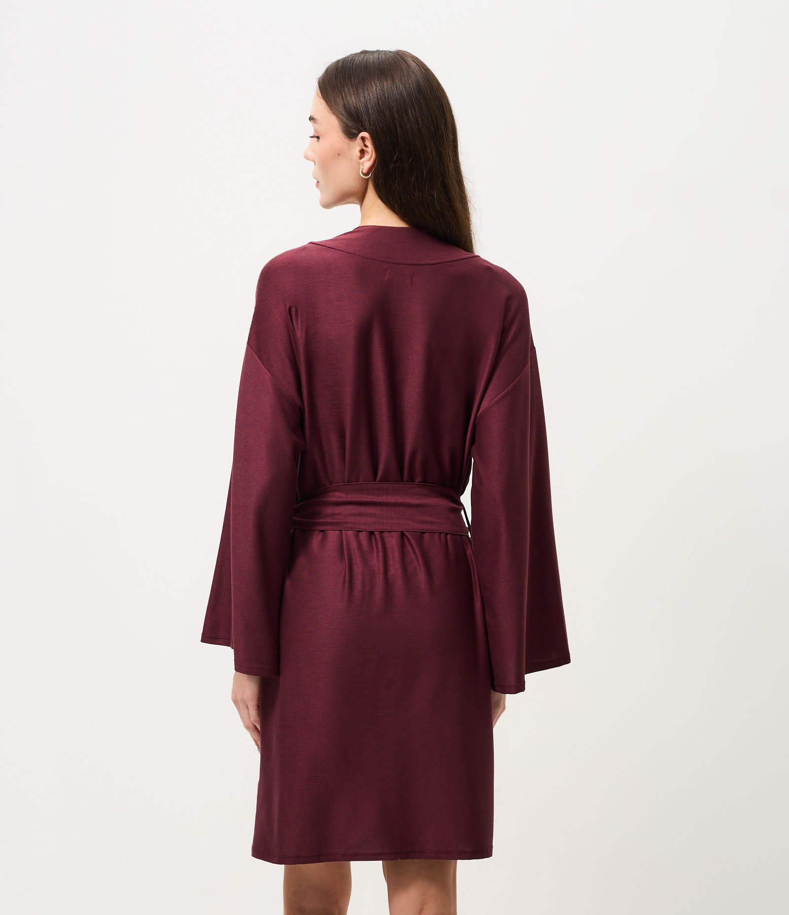 Robe Manga Longa em Viscolycra com Faixa Vinho 3