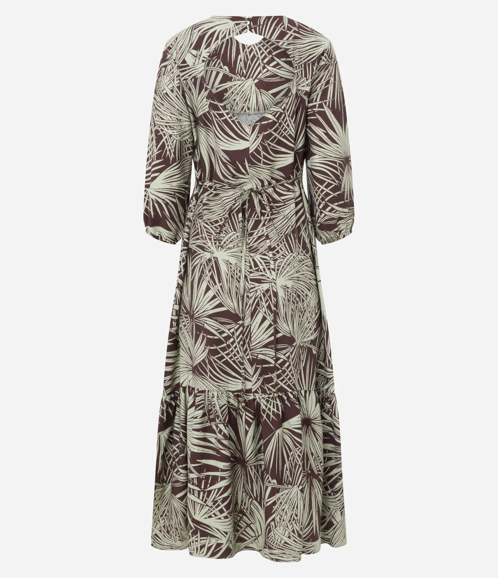Vestido Longo Estampado em Viscose com Manga Bufante Marrom/Verde 2