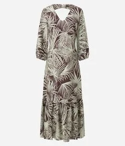 Vestido Longo Estampado em Viscose com Manga Bufante