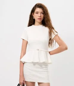 Blusa Peplum em Ponto Roma com Detalhe de Cinto