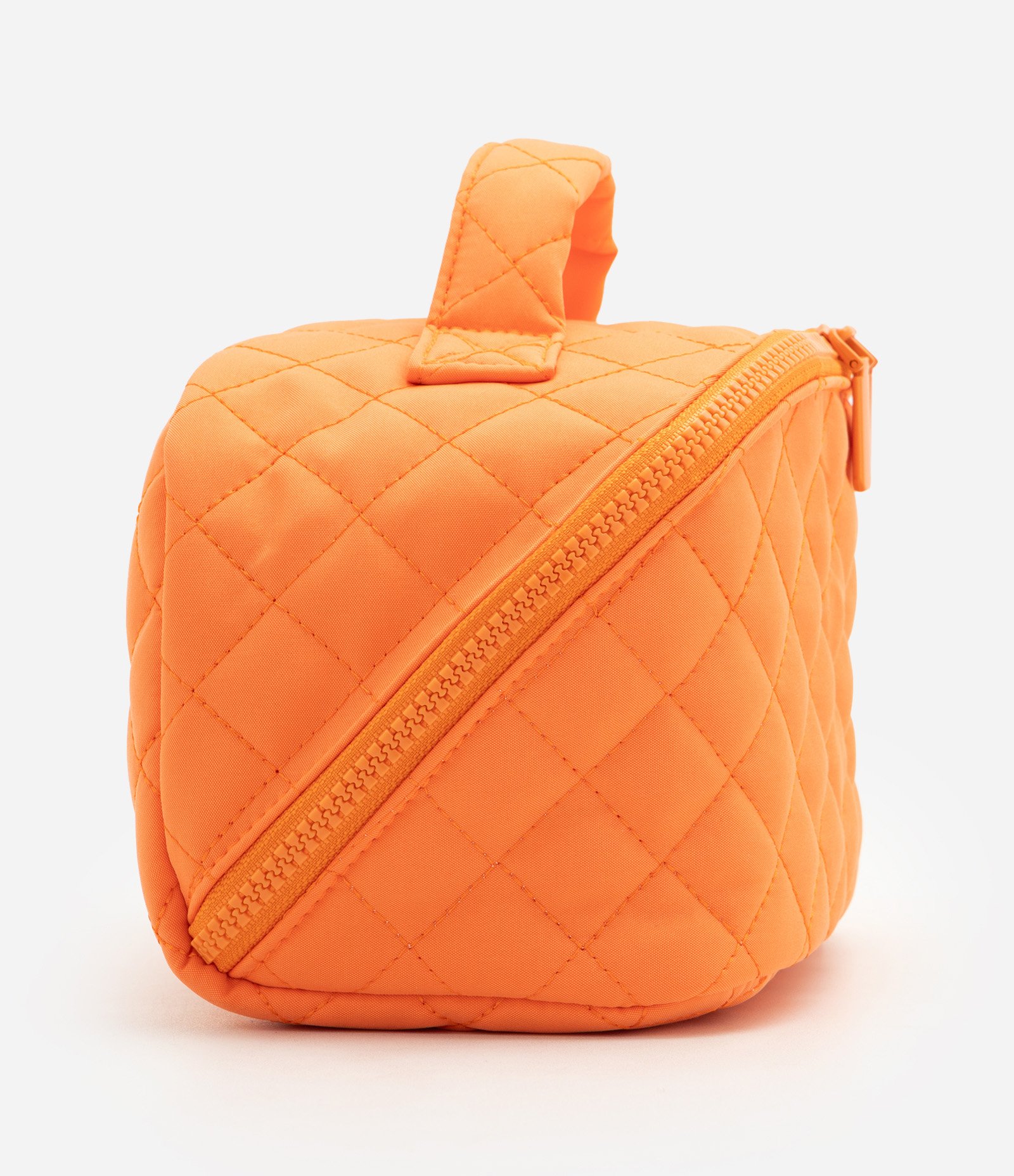 Necessaire Baú em Poliamida com Matelassê e Alça de Mão Laranja 2