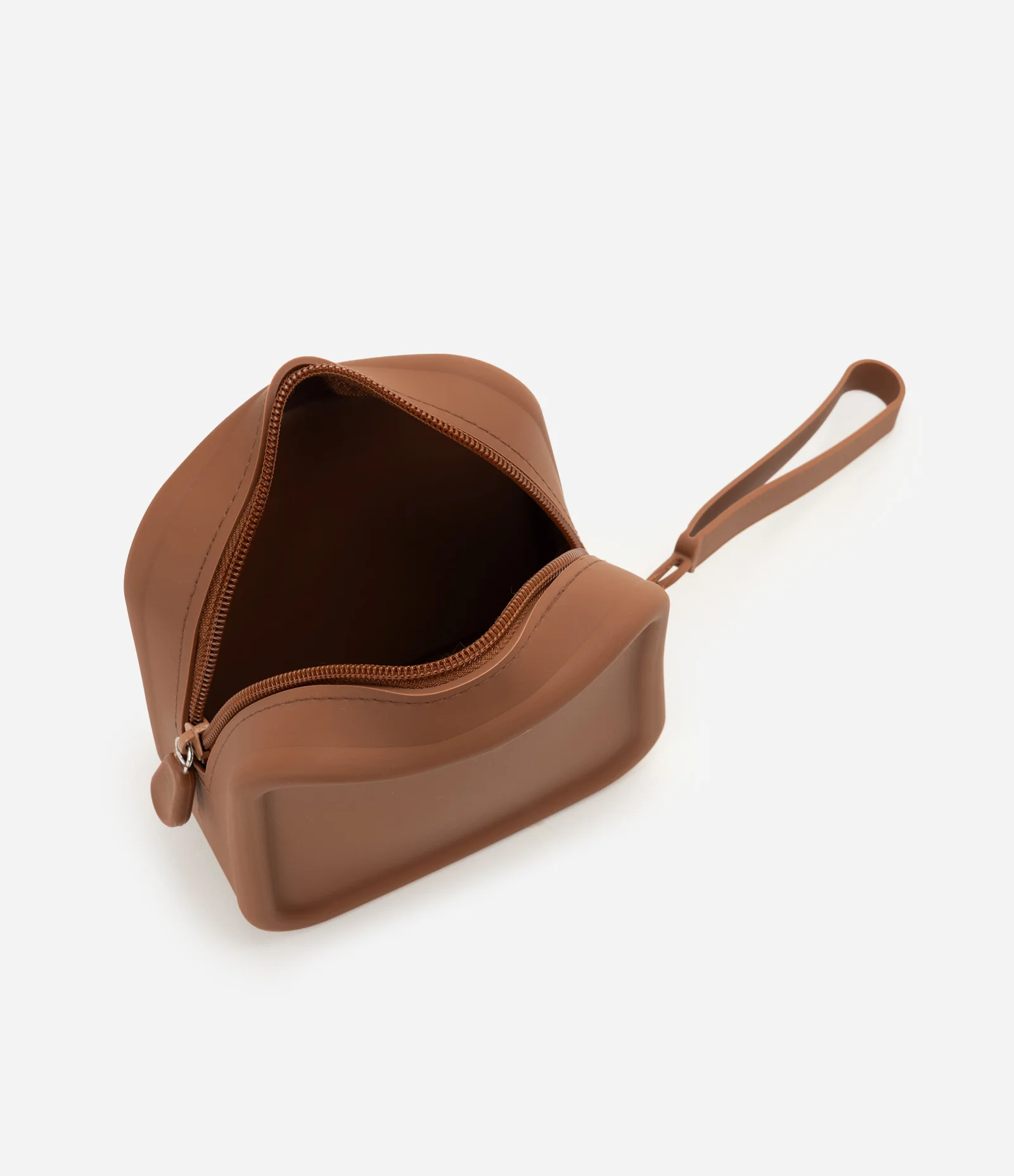 Necessaire Quadrada em Silicone com Alça Marrom 2