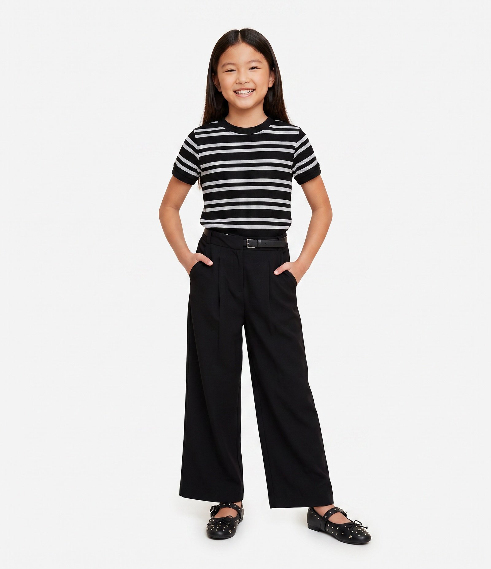 Camiseta Infantil em Poliamida com Estampa Listrada - Tam 5 A 14 Anos Preto/Branco 1