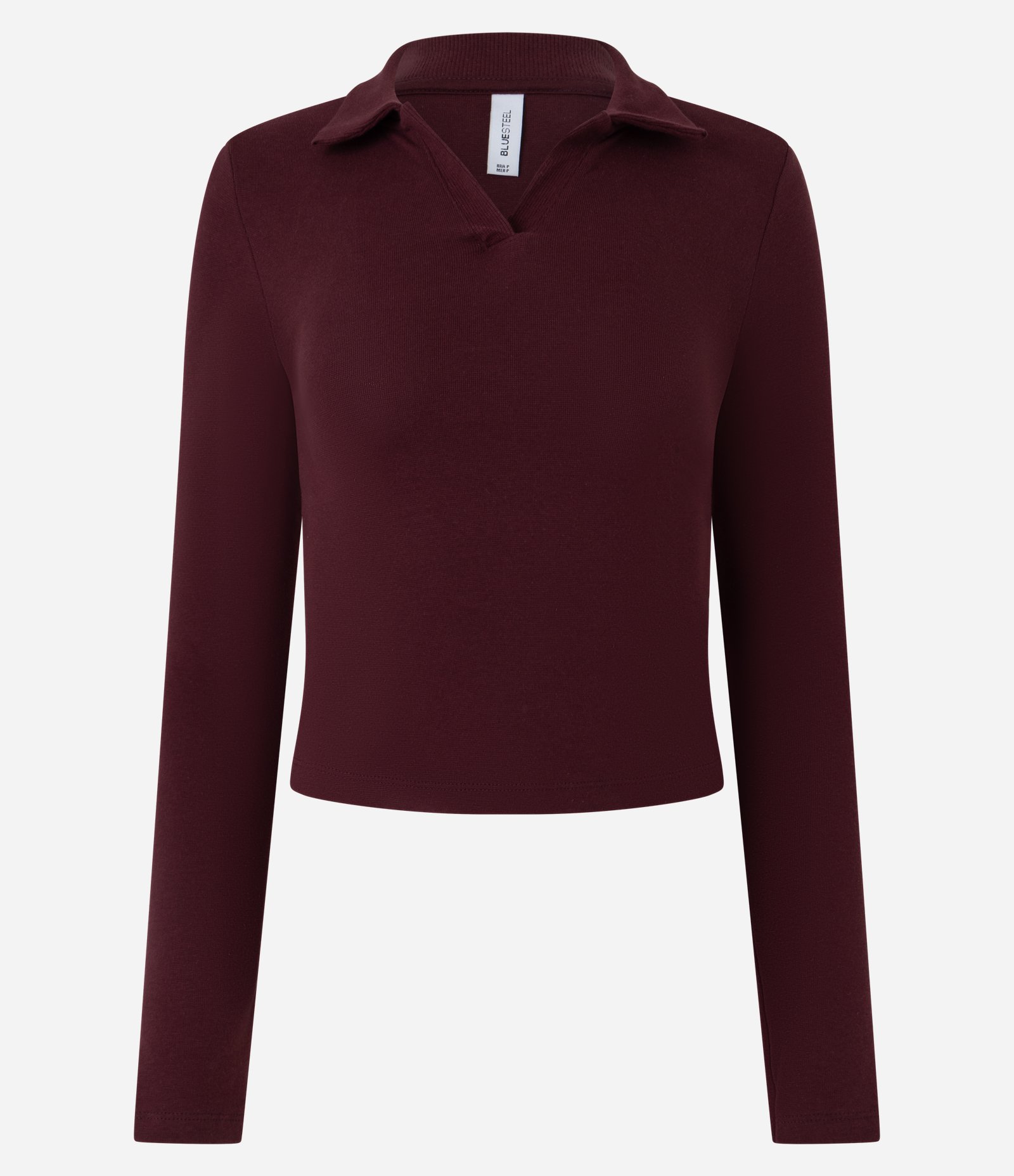 Blusa Polo em Ribana de Algodão com Mangas Longas Bordô 1