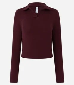 Blusa Polo em Ribana de Algodão com Mangas Longas