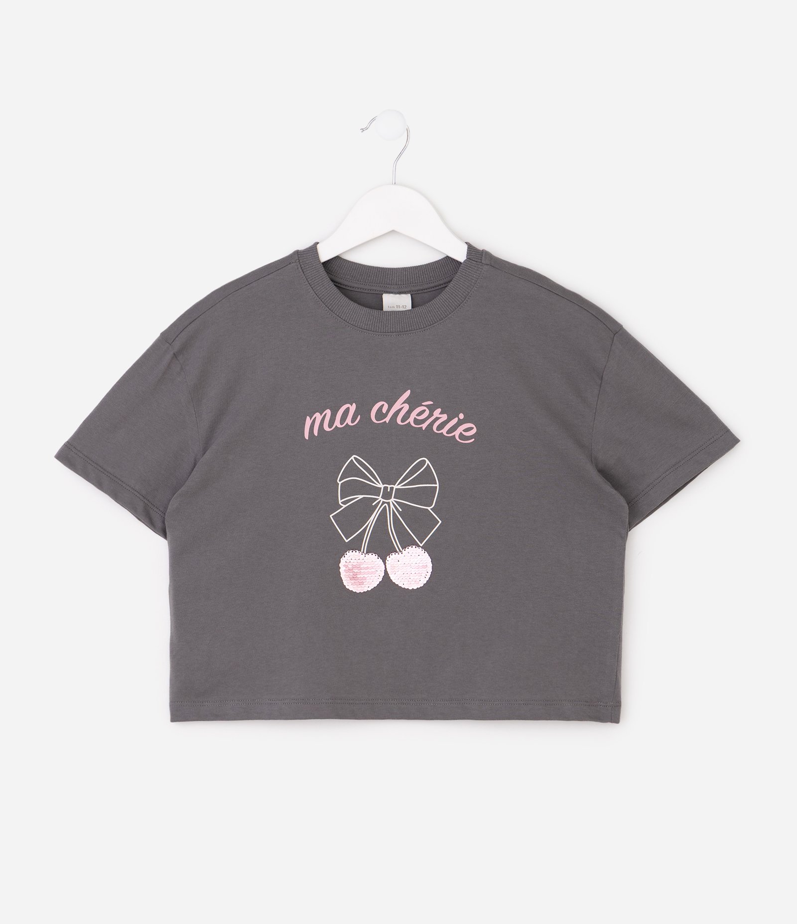 Camiseta Boxy Infantil com Estampa Cereja – Tam 5 a 16 Anos Cinza 2