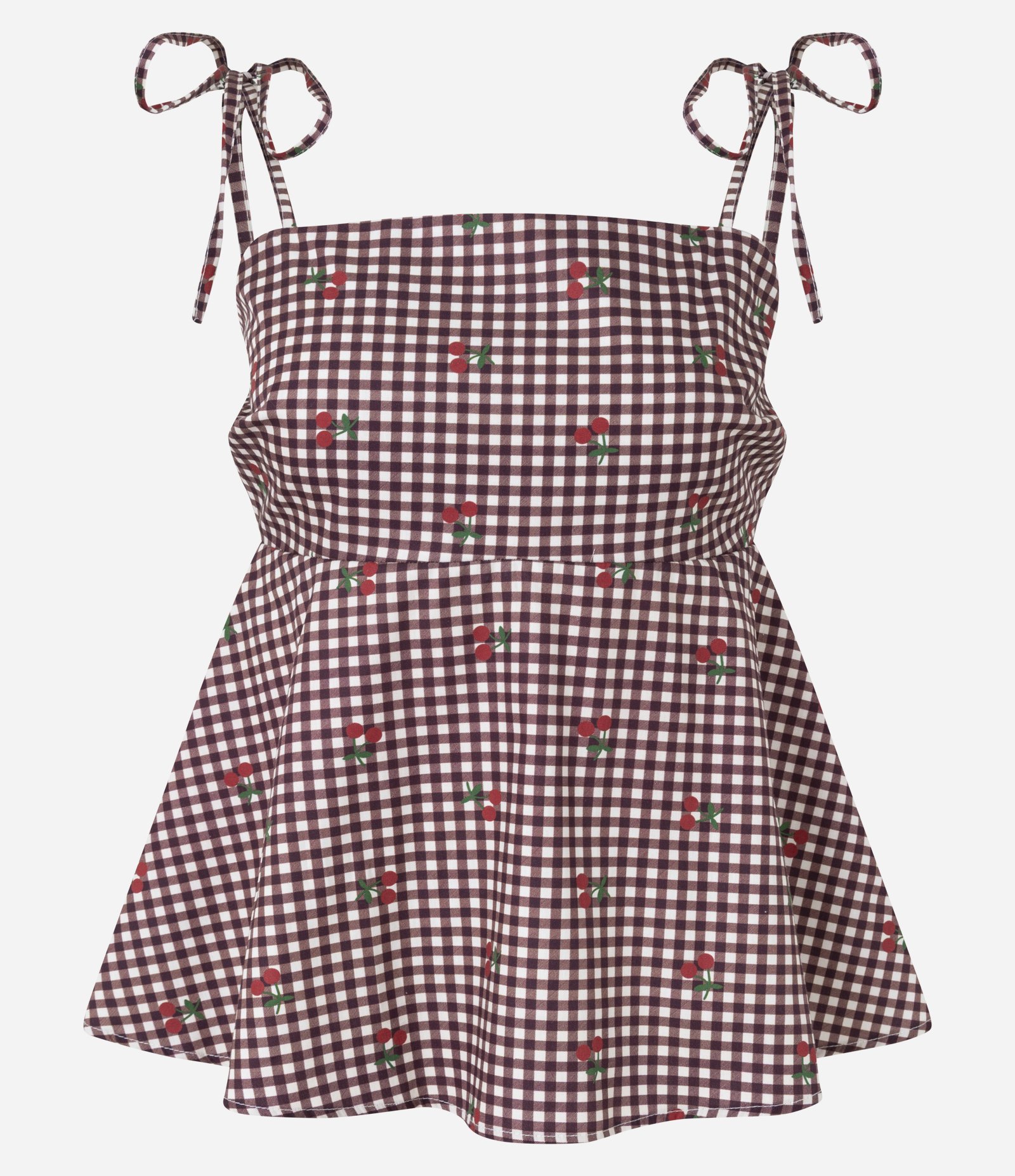 Blusa Xadrez de Alcinha com Estampa Cereja Vermelho 1