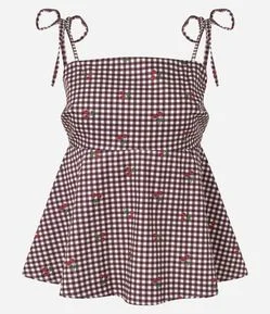 Blusa Xadrez de Alcinha com Estampa Cereja